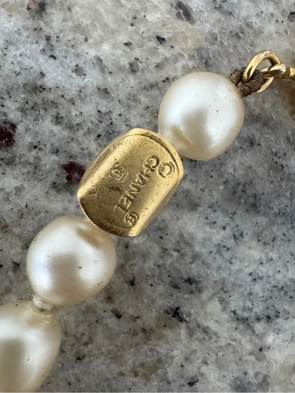 70s Chanel Necklace Pearl Strass Crystal Gold Plated Pendant Collar Collier